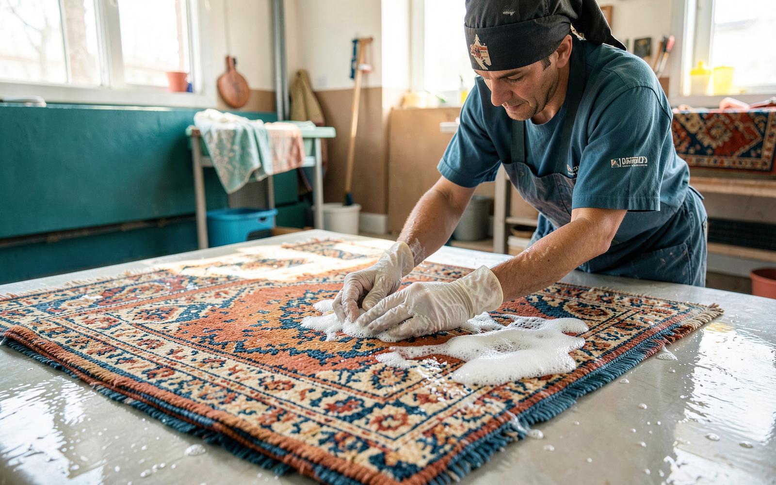Lavage de tapis à Casablanca : tapis berbère en laine nettoyé en atelier — Lave Tapis Casablanca